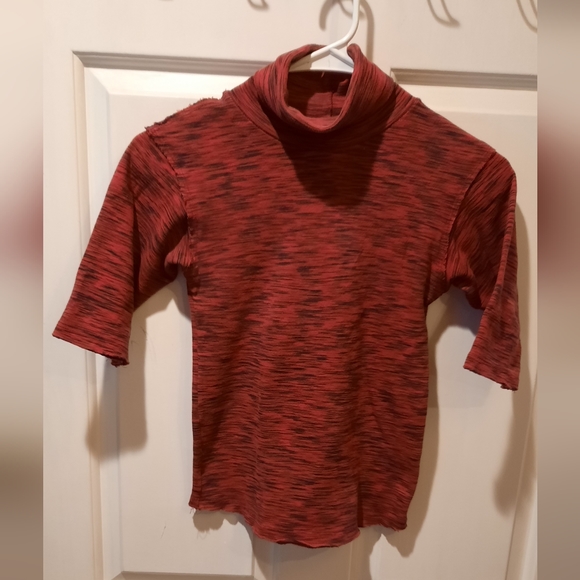 Free People Shirt XS Red Marled Turtleneck Stretch Casual Fitted Preppy - Picture 11 of 11